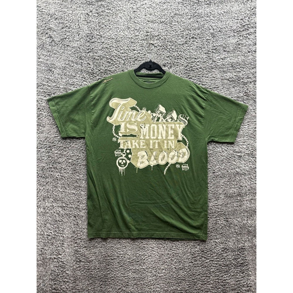 Y2K Akademics Graphic Print Crew Neck Short Sleeve T Shirt Green Mens Size L